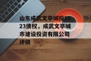 山东成武文亭城投2023债权，成武文亭城市建设投资有限公司 评级