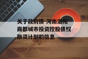 关于政府债-河南洛阳商都城市投资控股债权融资计划的信息