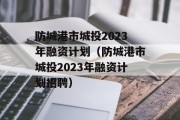 防城港市城投2023年融资计划（防城港市城投2023年融资计划招聘）