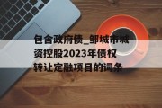 包含政府债_邹城市城资控股2023年债权转让定融项目的词条