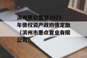 滨州惠众置业2023年债权资产政府债定融（滨州市惠众置业有限公司）