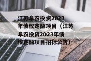 江苏阜农投资2023年债权定融项目（江苏阜农投资2023年债权定融项目招标公告）