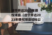 遂宁开达2023年债权项目（遂宁开达2023年债权项目招标公告）