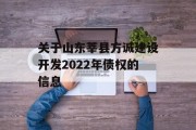 关于山东莘县方诚建设开发2022年债权的信息