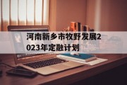 河南新乡市牧野发展2023年定融计划