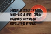 河南郏县城投2023年债权转让项目（河南郏县城投2023年债权转让项目有哪些）