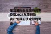 包含洛阳西苑国有资本投资2023年债权融资计划政府债定融的词条