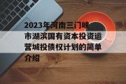 2023年河南三门峡市湖滨国有资本投资运营城投债权计划的简单介绍