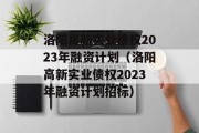 洛阳高新实业债权2023年融资计划（洛阳高新实业债权2023年融资计划招标）