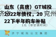 山东（高唐）GT城投2022年债权，2022下半年购车补贴