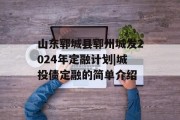 山东郓城县郓州城发2024年定融计划|城投债定融的简单介绍