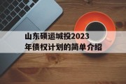 山东硕运城投2023年债权计划的简单介绍