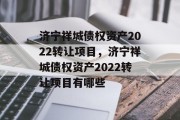 济宁祥城债权资产2022转让项目，济宁祥城债权资产2022转让项目有哪些