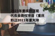 2023年重庆黔江现代农业债权项目（重庆黔江2021年重大项目）