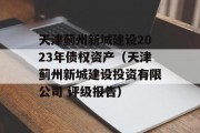 天津蓟州新城建设2023年债权资产（天津蓟州新城建设投资有限公司 评级报告）