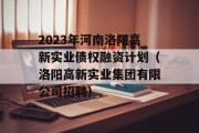 2023年河南洛阳高新实业债权融资计划（洛阳高新实业集团有限公司招聘）