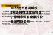 2022德州齐河城投6号合同存证定融项目，德州市国有金融控股集团有限公司