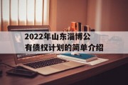 2022年山东淄博公有债权计划的简单介绍