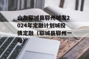 山东郓城县郓州城发2024年定融计划城投债定融（郓城县郓州一号）