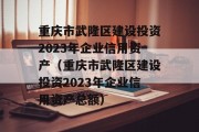 重庆市武隆区建设投资2023年企业信用资产（重庆市武隆区建设投资2023年企业信用资产总额）