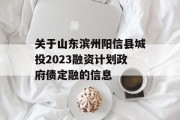 关于山东滨州阳信县城投2023融资计划政府债定融的信息