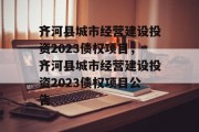 齐河县城市经营建设投资2023债权项目，齐河县城市经营建设投资2023债权项目公告