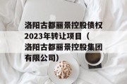 洛阳古都丽景控股债权2023年转让项目（洛阳古都丽景控股集团有限公司）