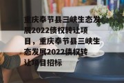 重庆奉节县三峡生态发展2022债权转让项目，重庆奉节县三峡生态发展2022债权转让项目招标