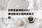 日照莒县城投2022债权融资计划的简单介绍