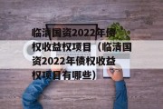 临清国资2022年债权收益权项目（临清国资2022年债权收益权项目有哪些）