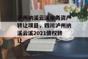 泸州纳溪云溪水务资产转让项目，四川泸州纳溪云溪2021债权转让