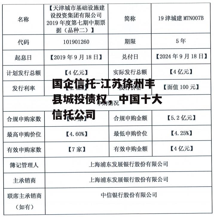 国企信托-江苏徐州丰县城投债权，中国十大信托公司