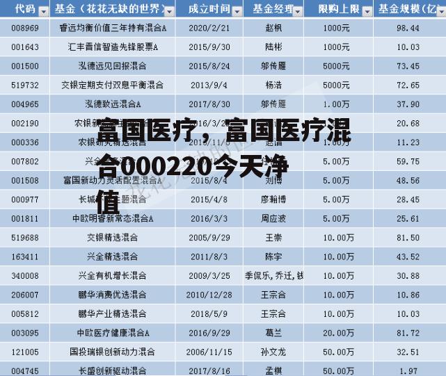 富国医疗，富国医疗混合000220今天净值