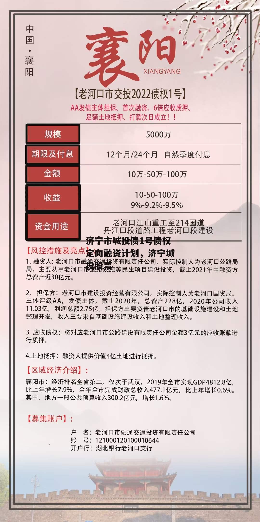 济宁市城投债1号债权定向融资计划，济宁城投股票