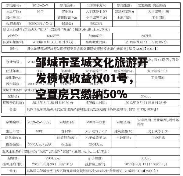 邹城市圣城文化旅游开发债权收益权01号，空置房只缴纳50%