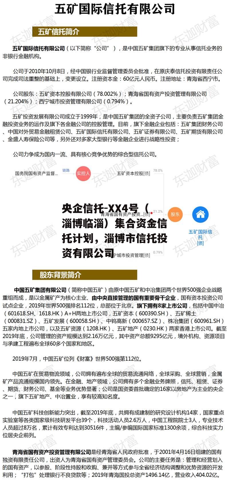 央企信托-XX4号（淄博临淄）集合资金信托计划，淄博市信托投资有限公司