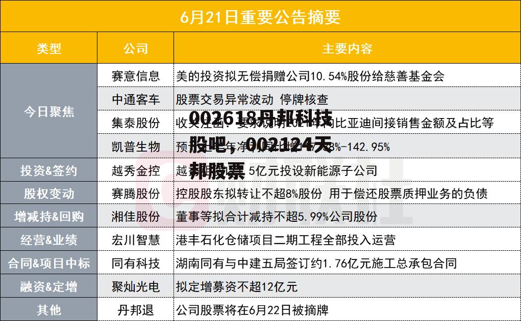 002618丹邦科技股吧，002124天邦股票