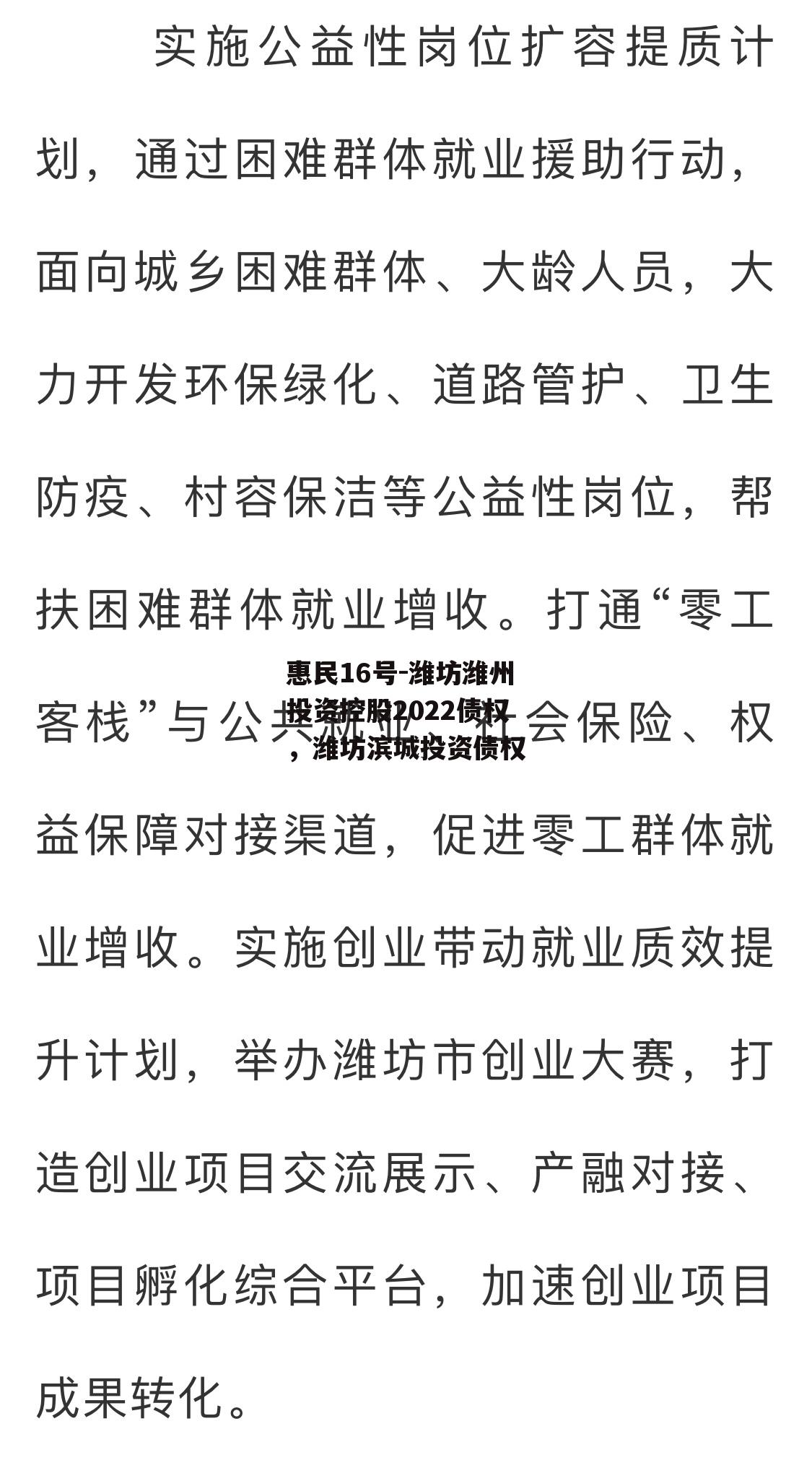 惠民16号-潍坊潍州投资控股2022债权，潍坊滨城投资债权