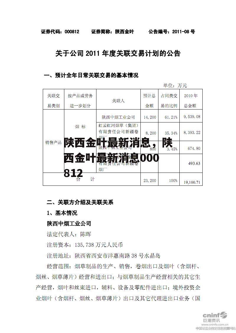 陕西金叶最新消息，陕西金叶最新消息000812