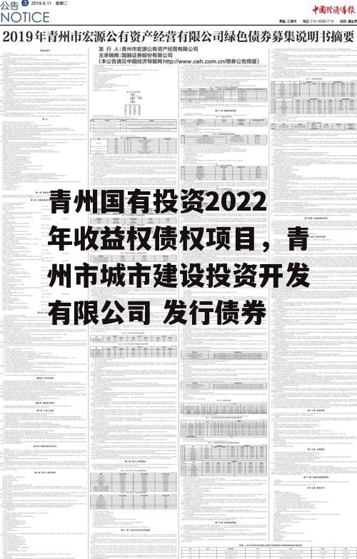 青州国有投资2022年收益权债权项目，青州市城市建设投资开发有限公司 发行债券