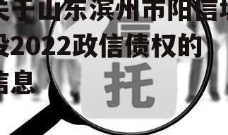 关于山东滨州市阳信城投2022政信债权的信息