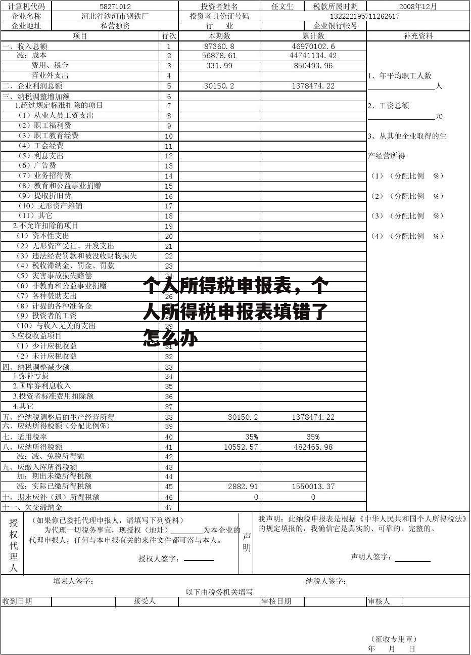 个人所得税申报表，个人所得税申报表填错了怎么办