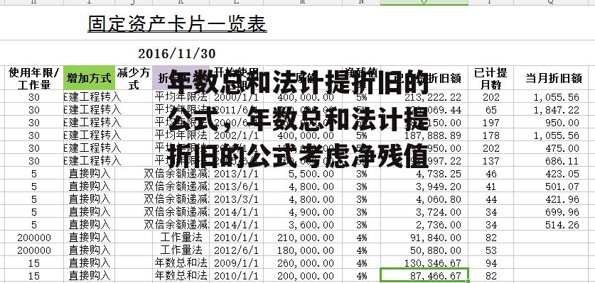 年数总和法计提折旧的公式，年数总和法计提折旧的公式考虑净残值