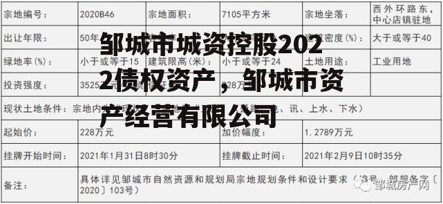 邹城市城资控股2022债权资产，邹城市资产经营有限公司