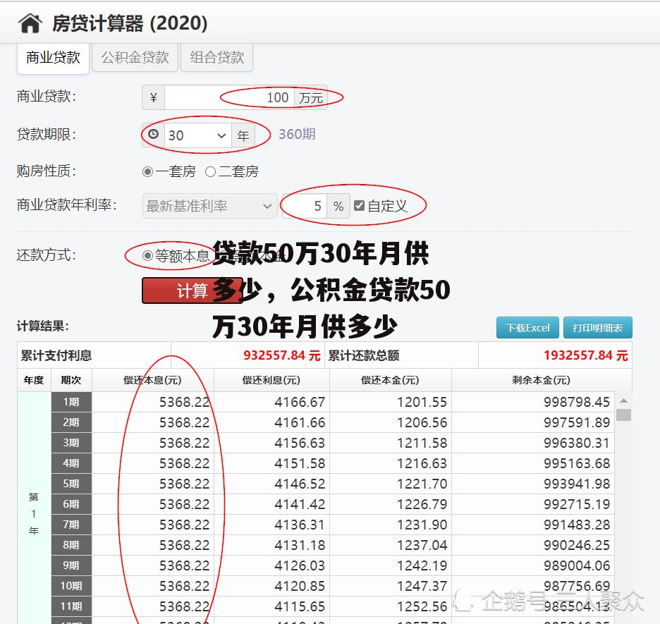 贷款50万30年月供多少，公积金贷款50万30年月供多少