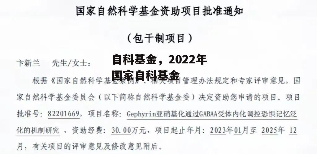 自科基金，2022年国家自科基金