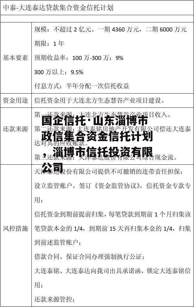 国企信托·山东淄博市政信集合资金信托计划，淄博市信托投资有限公司