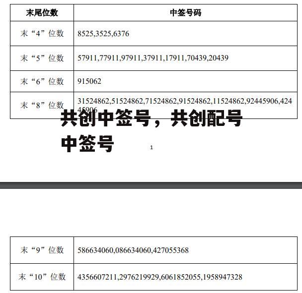 共创中签号，共创配号中签号