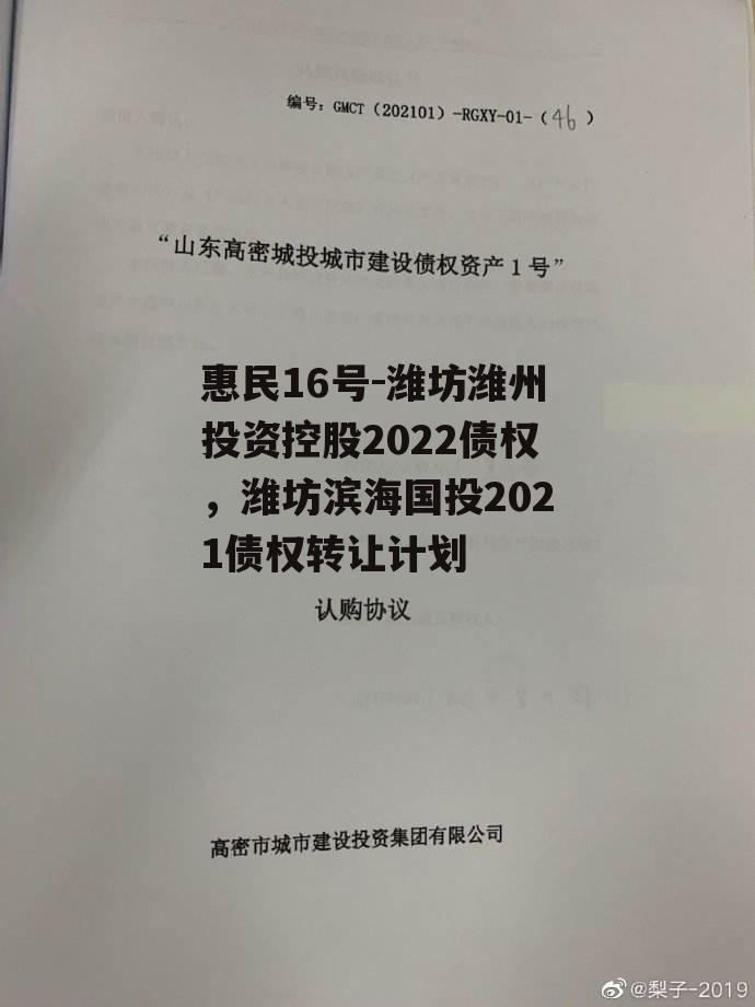 惠民16号-潍坊潍州投资控股2022债权，潍坊滨海国投2021债权转让计划