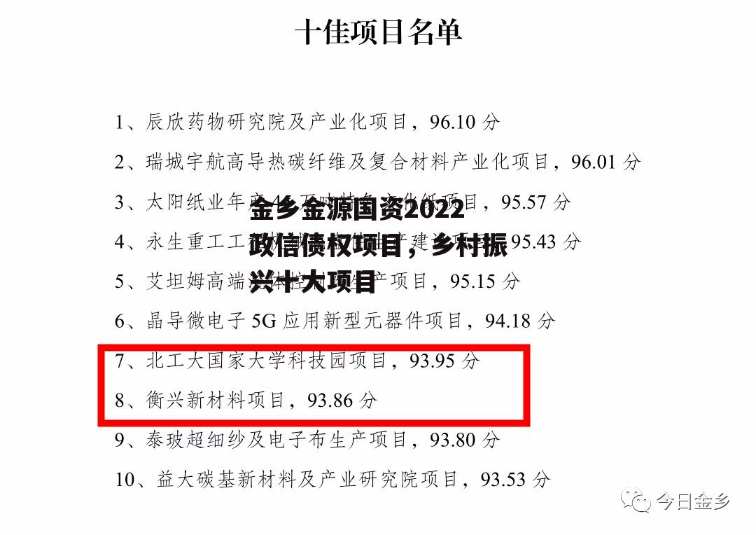 金乡金源国资2022政信债权项目，乡村振兴十大项目